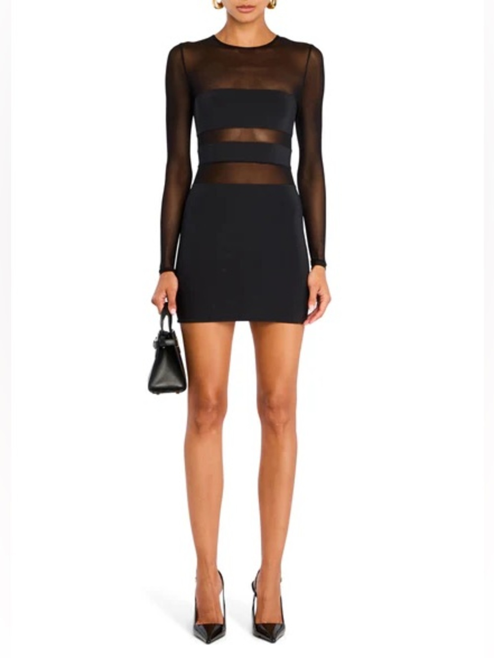 NWT Ser.O.Ya Lars Mesh Sheer Long Sleeve Bodycon Dress Mini Sz L